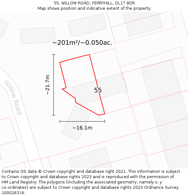 55, WILLOW ROAD, FERRYHILL, DL17 8DR: Plot and title map