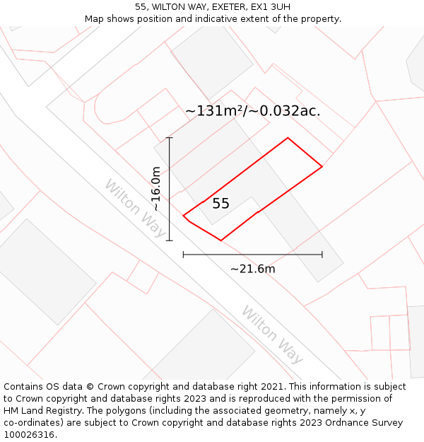 55, WILTON WAY, EXETER, EX1 3UH: Plot and title map