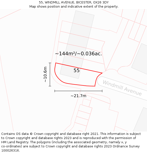 55, WINDMILL AVENUE, BICESTER, OX26 3DY: Plot and title map