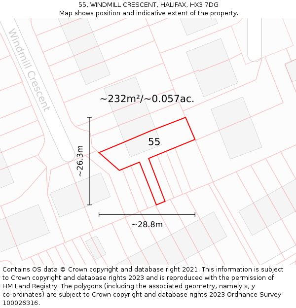 55, WINDMILL CRESCENT, HALIFAX, HX3 7DG: Plot and title map