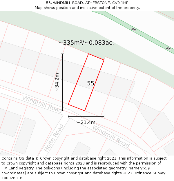 55, WINDMILL ROAD, ATHERSTONE, CV9 1HP: Plot and title map