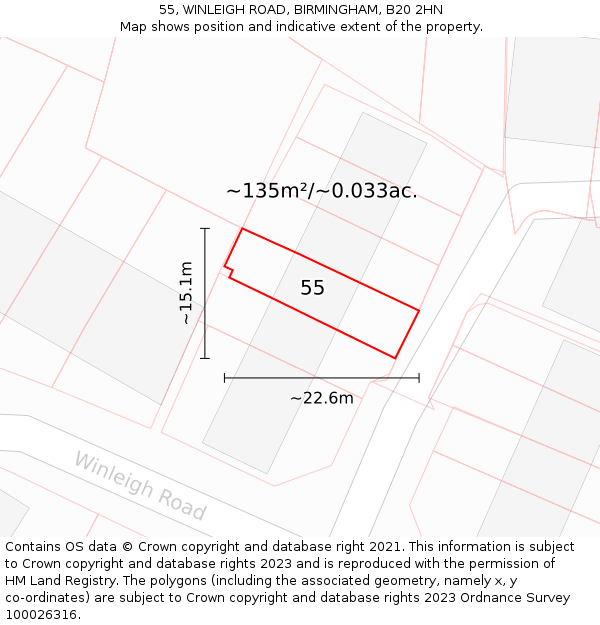 55, WINLEIGH ROAD, BIRMINGHAM, B20 2HN: Plot and title map