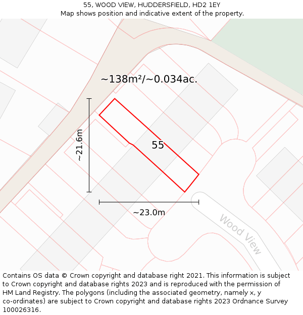 55, WOOD VIEW, HUDDERSFIELD, HD2 1EY: Plot and title map