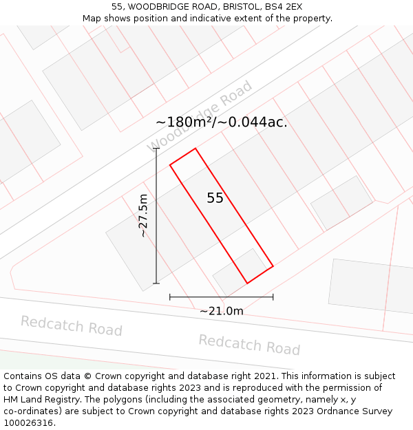 55, WOODBRIDGE ROAD, BRISTOL, BS4 2EX: Plot and title map