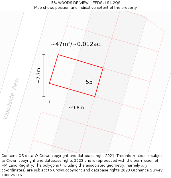 55, WOODSIDE VIEW, LEEDS, LS4 2QS: Plot and title map