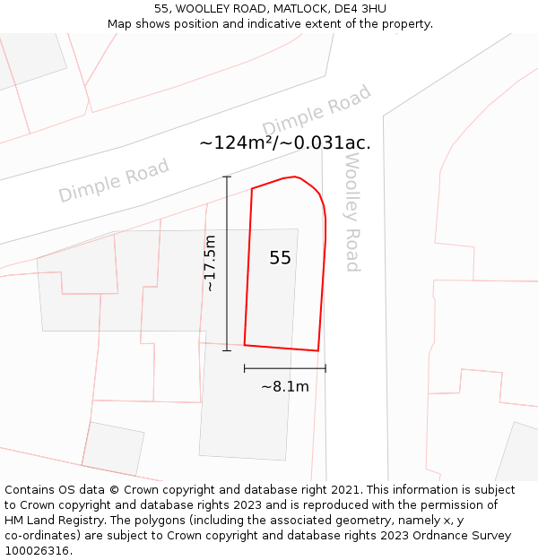 55, WOOLLEY ROAD, MATLOCK, DE4 3HU: Plot and title map
