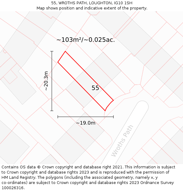 55, WROTHS PATH, LOUGHTON, IG10 1SH: Plot and title map
