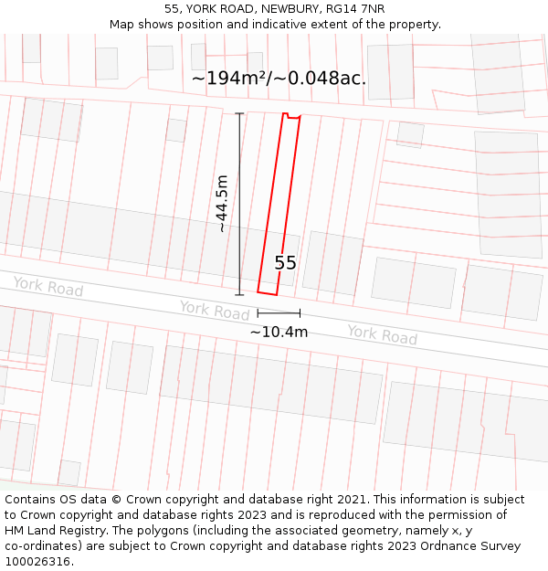 55, YORK ROAD, NEWBURY, RG14 7NR: Plot and title map