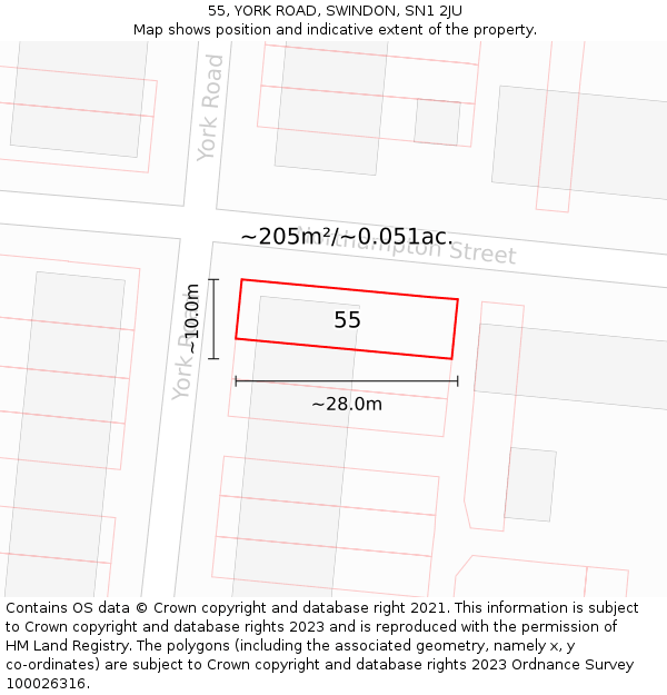 55, YORK ROAD, SWINDON, SN1 2JU: Plot and title map