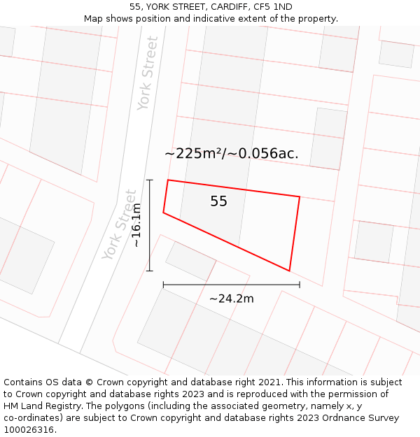55, YORK STREET, CARDIFF, CF5 1ND: Plot and title map