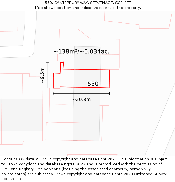 550, CANTERBURY WAY, STEVENAGE, SG1 4EF: Plot and title map