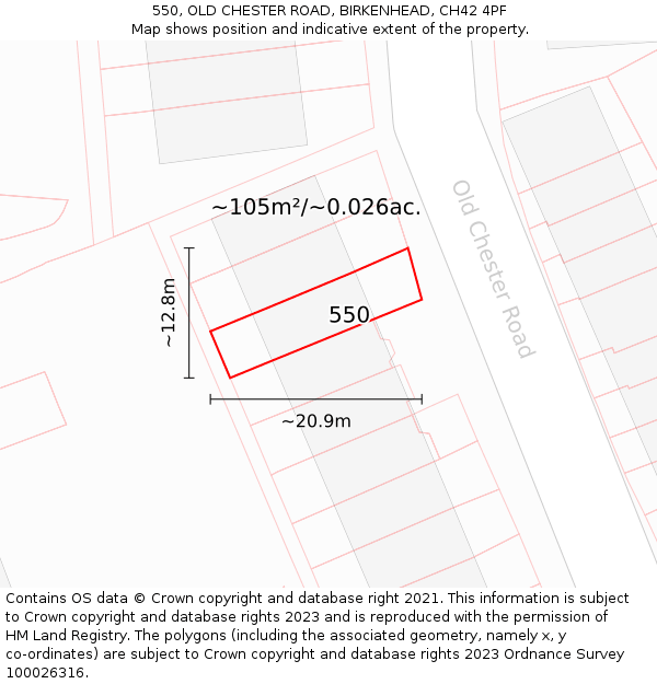 550, OLD CHESTER ROAD, BIRKENHEAD, CH42 4PF: Plot and title map