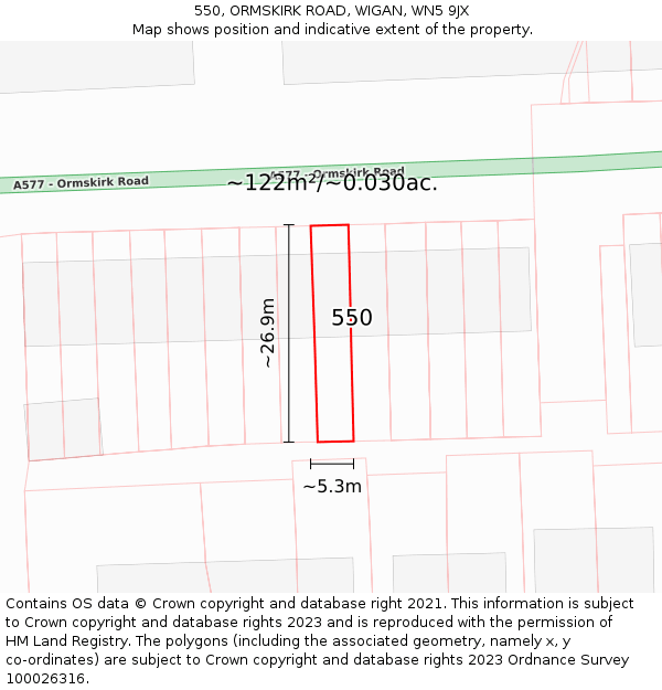 550, ORMSKIRK ROAD, WIGAN, WN5 9JX: Plot and title map
