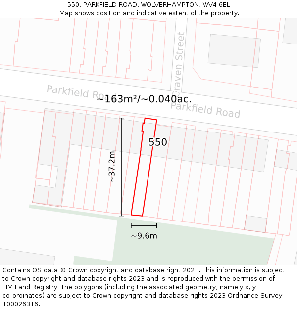 550, PARKFIELD ROAD, WOLVERHAMPTON, WV4 6EL: Plot and title map