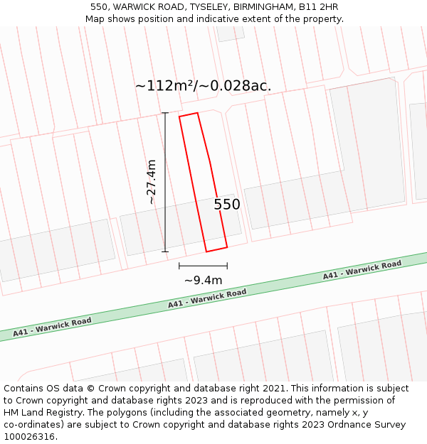 550, WARWICK ROAD, TYSELEY, BIRMINGHAM, B11 2HR: Plot and title map