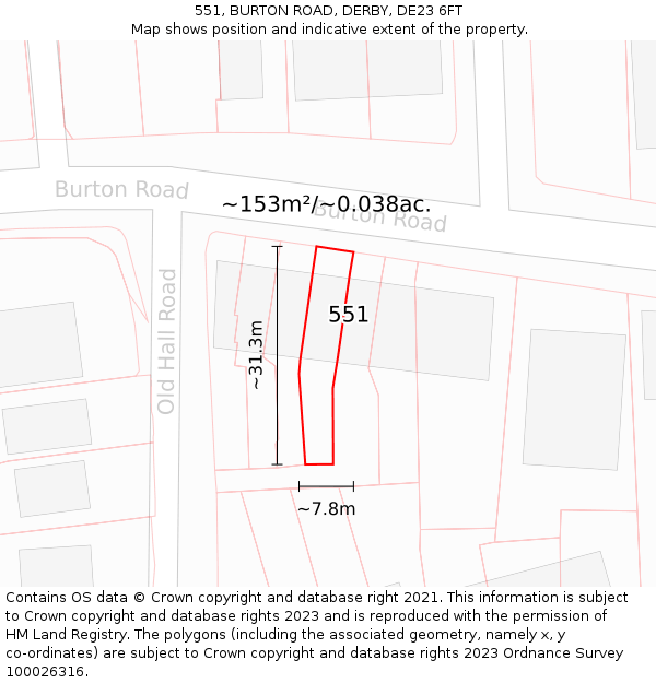 551, BURTON ROAD, DERBY, DE23 6FT: Plot and title map