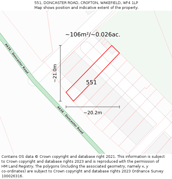 551, DONCASTER ROAD, CROFTON, WAKEFIELD, WF4 1LP: Plot and title map