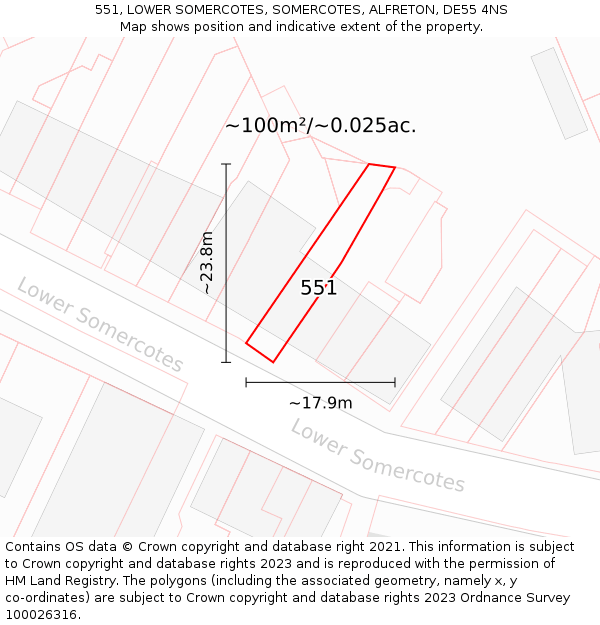551, LOWER SOMERCOTES, SOMERCOTES, ALFRETON, DE55 4NS: Plot and title map