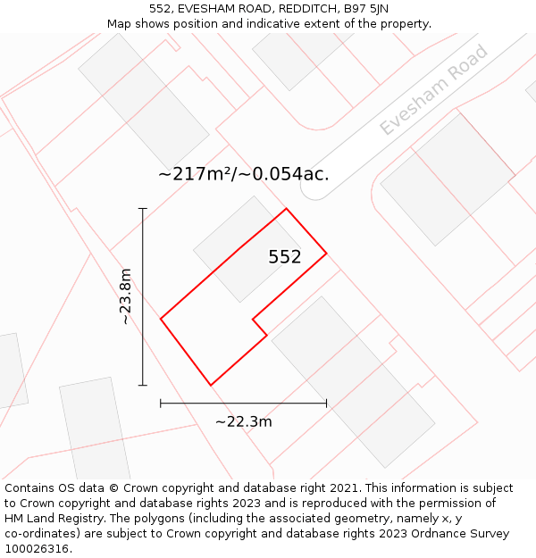 552, EVESHAM ROAD, REDDITCH, B97 5JN: Plot and title map