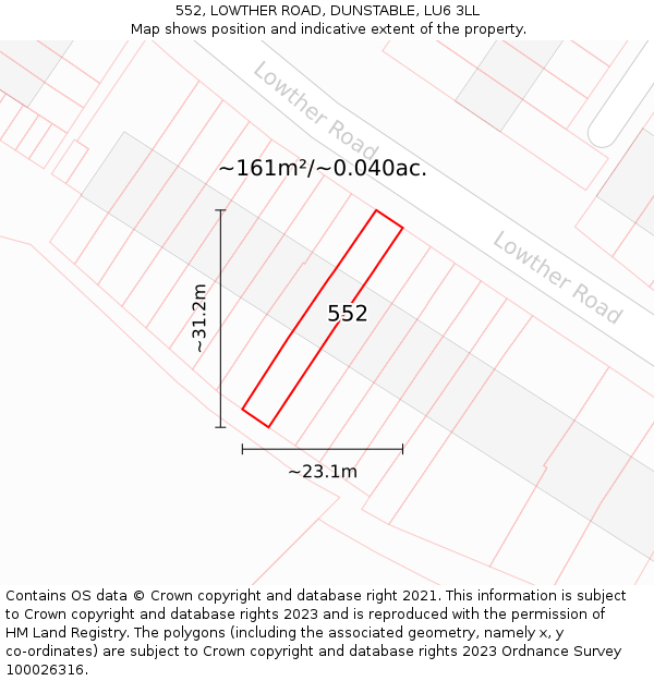552, LOWTHER ROAD, DUNSTABLE, LU6 3LL: Plot and title map