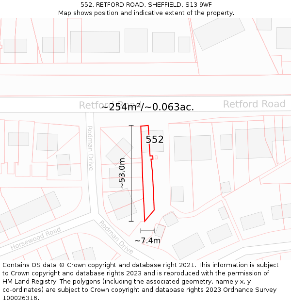552, RETFORD ROAD, SHEFFIELD, S13 9WF: Plot and title map