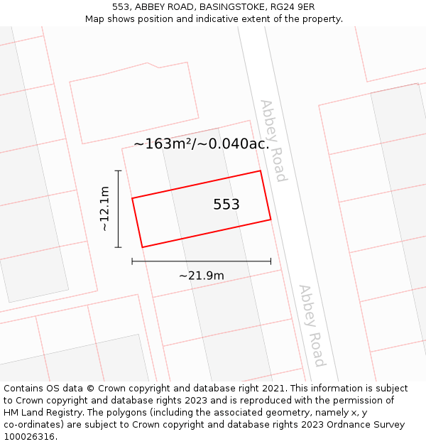 553, ABBEY ROAD, BASINGSTOKE, RG24 9ER: Plot and title map