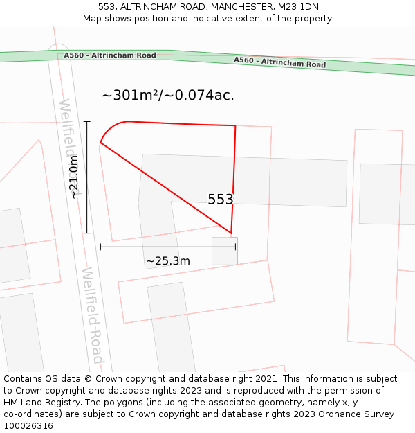 553, ALTRINCHAM ROAD, MANCHESTER, M23 1DN: Plot and title map