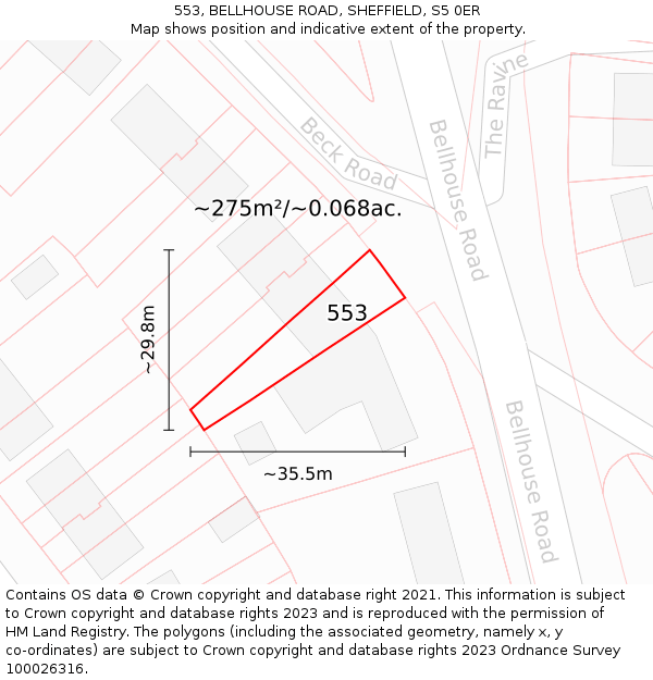 553, BELLHOUSE ROAD, SHEFFIELD, S5 0ER: Plot and title map
