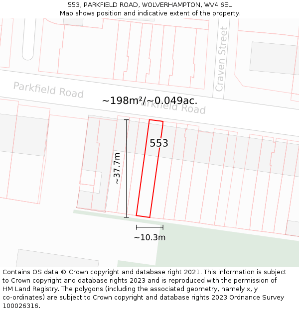 553, PARKFIELD ROAD, WOLVERHAMPTON, WV4 6EL: Plot and title map