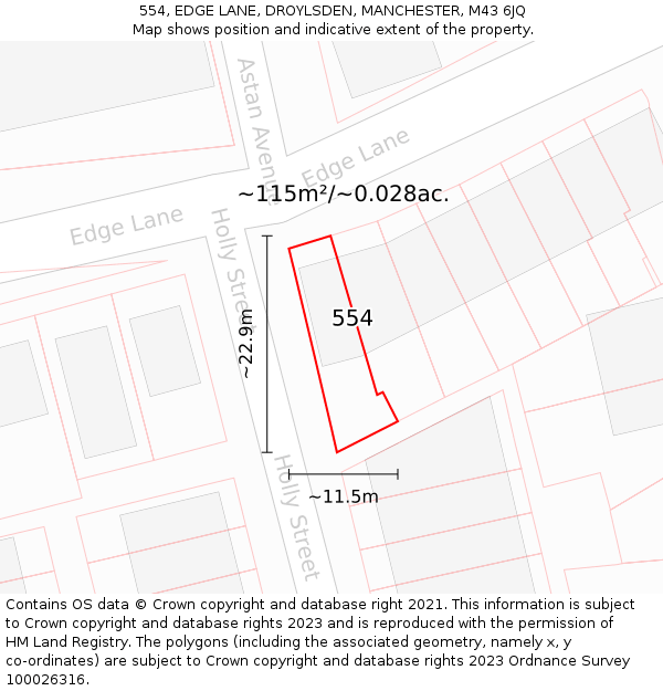 554, EDGE LANE, DROYLSDEN, MANCHESTER, M43 6JQ: Plot and title map