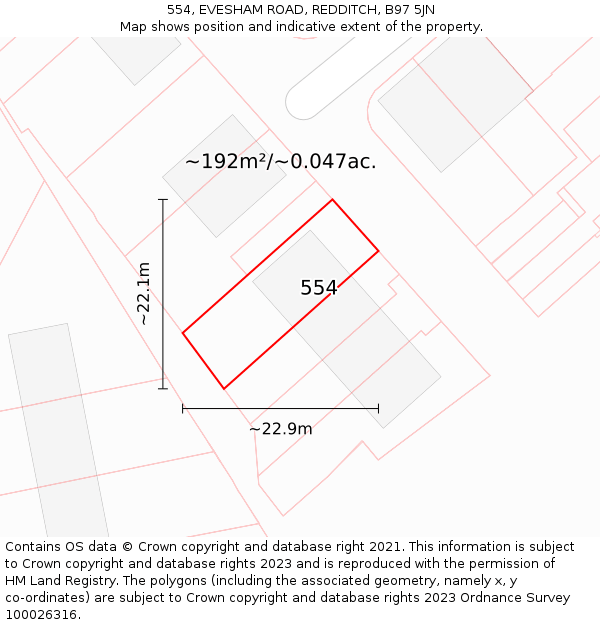 554, EVESHAM ROAD, REDDITCH, B97 5JN: Plot and title map