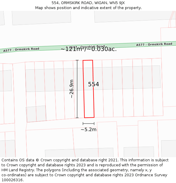 554, ORMSKIRK ROAD, WIGAN, WN5 9JX: Plot and title map