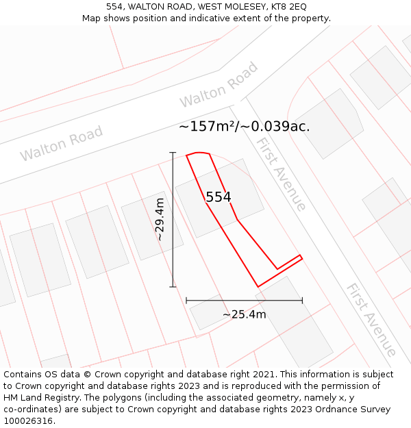 554, WALTON ROAD, WEST MOLESEY, KT8 2EQ: Plot and title map