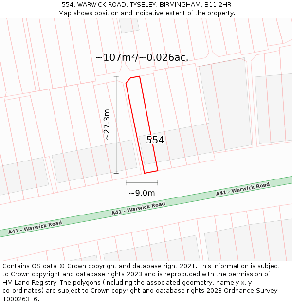 554, WARWICK ROAD, TYSELEY, BIRMINGHAM, B11 2HR: Plot and title map