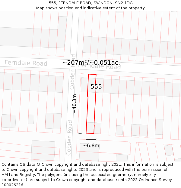555, FERNDALE ROAD, SWINDON, SN2 1DG: Plot and title map