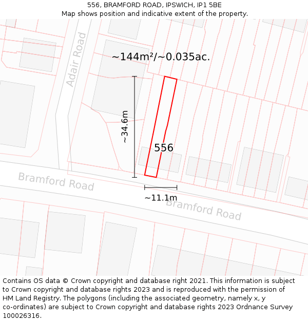 556, BRAMFORD ROAD, IPSWICH, IP1 5BE: Plot and title map