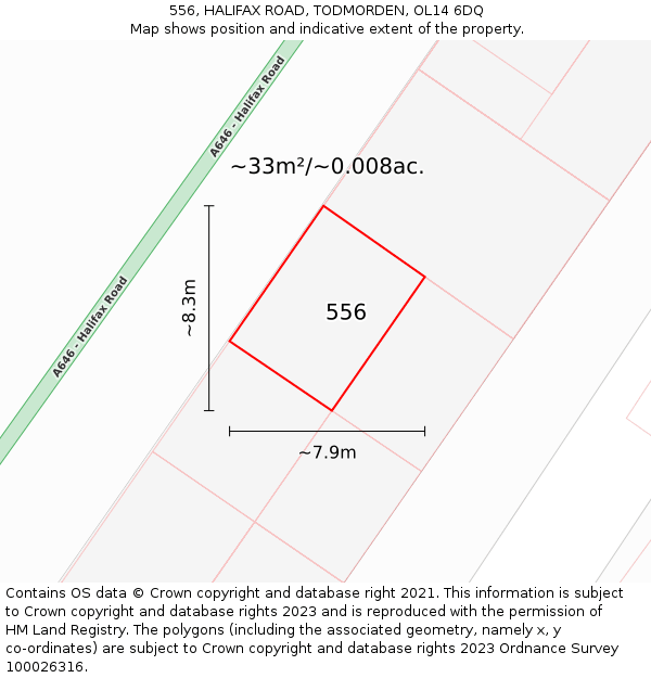 556, HALIFAX ROAD, TODMORDEN, OL14 6DQ: Plot and title map
