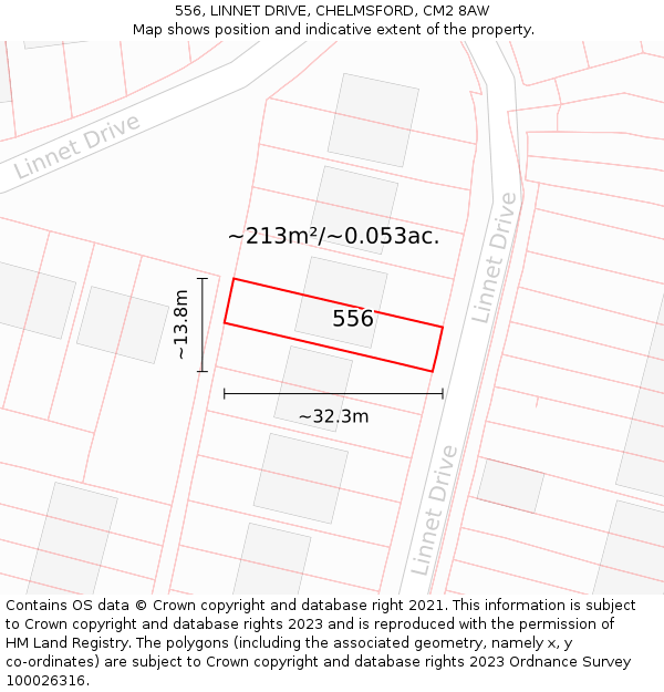 556, LINNET DRIVE, CHELMSFORD, CM2 8AW: Plot and title map