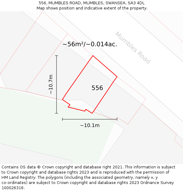 556, MUMBLES ROAD, MUMBLES, SWANSEA, SA3 4DL: Plot and title map