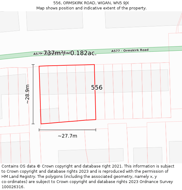 556, ORMSKIRK ROAD, WIGAN, WN5 9JX: Plot and title map