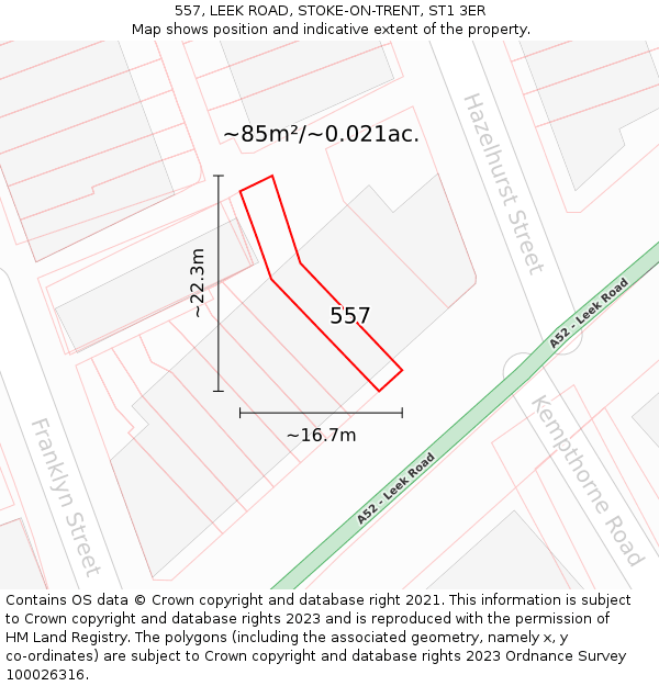 557, LEEK ROAD, STOKE-ON-TRENT, ST1 3ER: Plot and title map