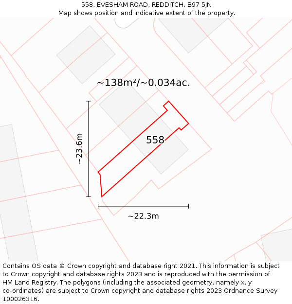 558, EVESHAM ROAD, REDDITCH, B97 5JN: Plot and title map