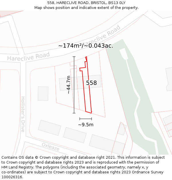 558, HARECLIVE ROAD, BRISTOL, BS13 0LY: Plot and title map