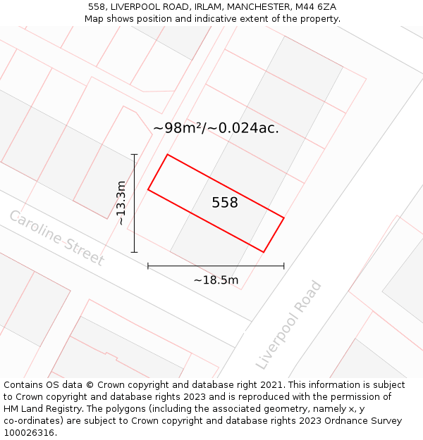 558, LIVERPOOL ROAD, IRLAM, MANCHESTER, M44 6ZA: Plot and title map