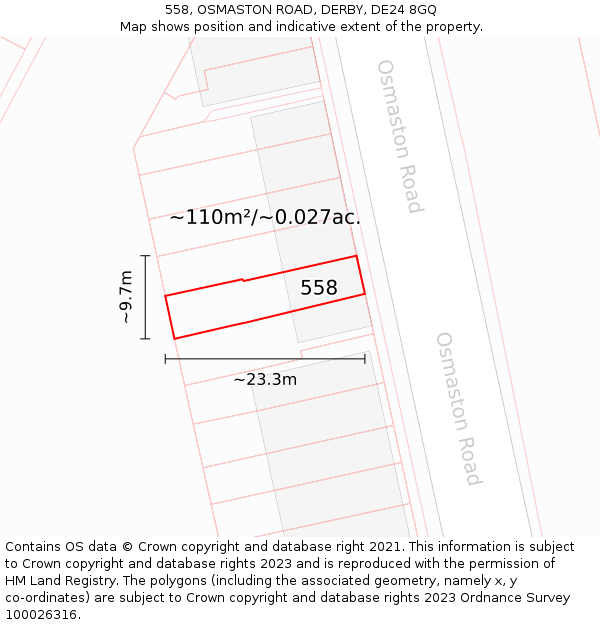 558, OSMASTON ROAD, DERBY, DE24 8GQ: Plot and title map