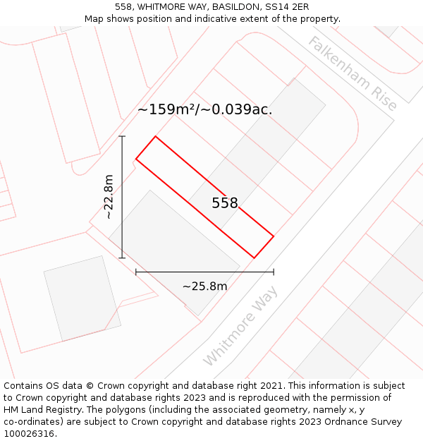 558, WHITMORE WAY, BASILDON, SS14 2ER: Plot and title map