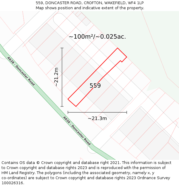 559, DONCASTER ROAD, CROFTON, WAKEFIELD, WF4 1LP: Plot and title map