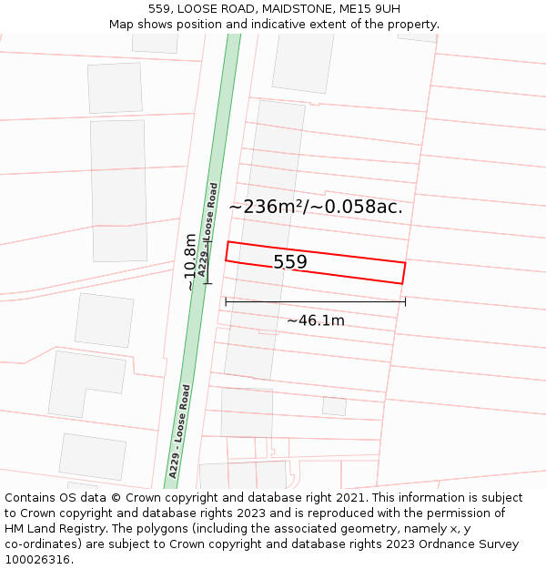 559, LOOSE ROAD, MAIDSTONE, ME15 9UH: Plot and title map