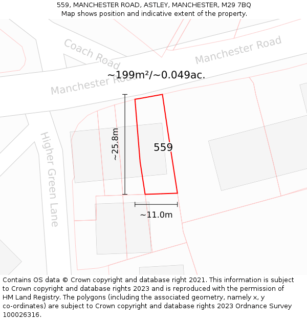 559, MANCHESTER ROAD, ASTLEY, MANCHESTER, M29 7BQ: Plot and title map