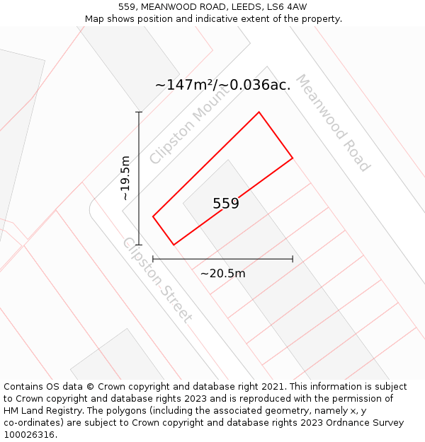 559, MEANWOOD ROAD, LEEDS, LS6 4AW: Plot and title map